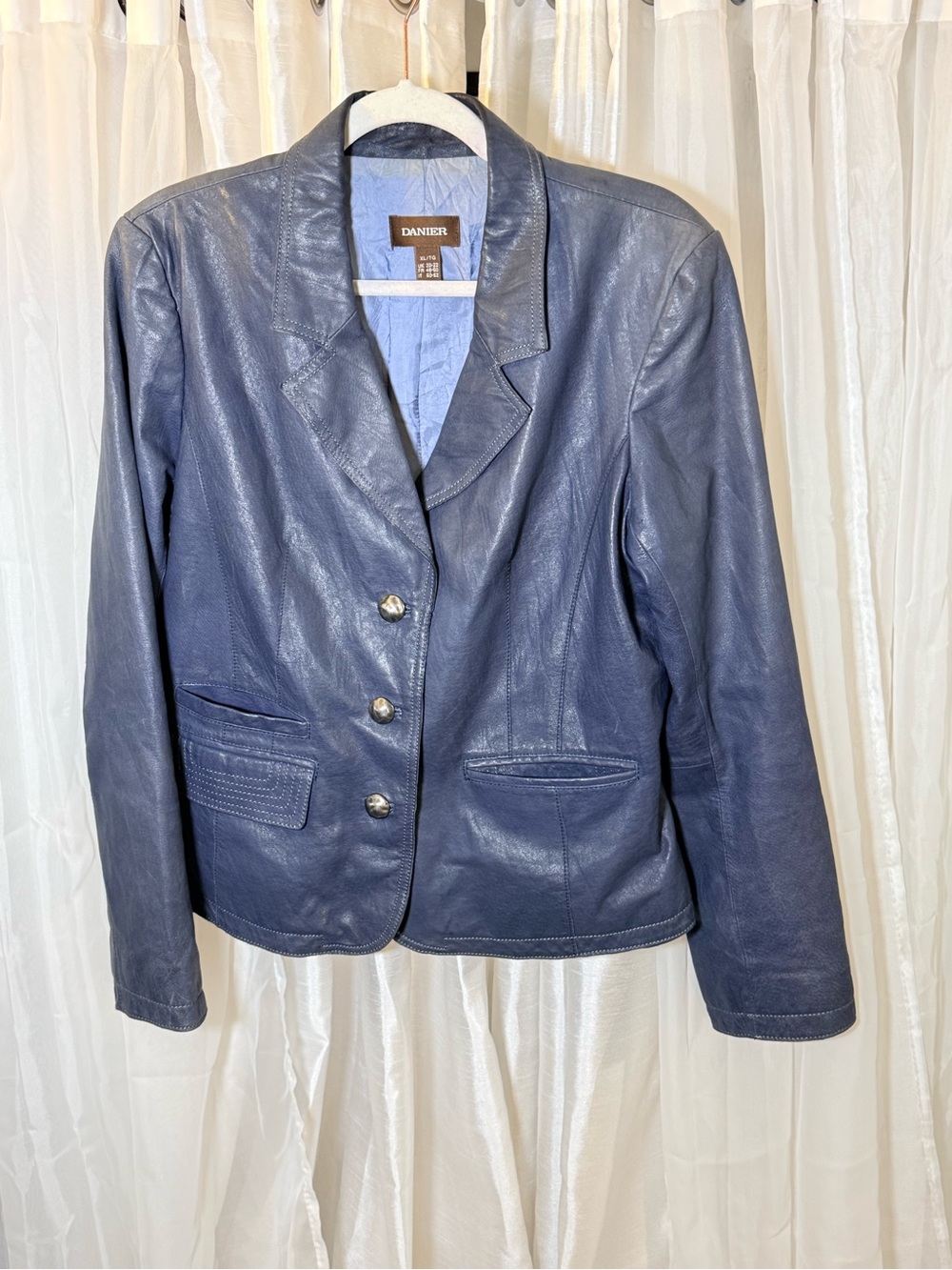 Danier Women's Navy Leather Button-Front Blazer Jacket